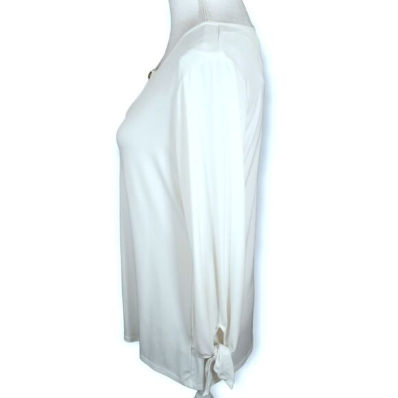 KIM RODGERS CREAM/WHITE TIE SLEEVE TOP SZ.S EUC - Picture 2 of 5